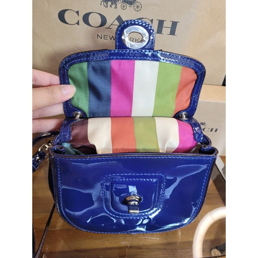 Coach Vintage Willis Midnight Royal Blue Patent Leather Bag Legacy Crossbody - Picture 15 of 16